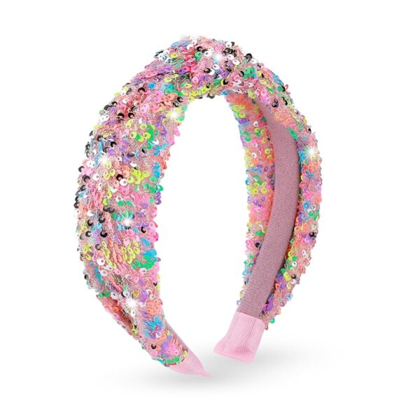 Sequin Knotted Headband Girls Women's Sparkly Iridescent Hair Accessory - Picture 1 of 6